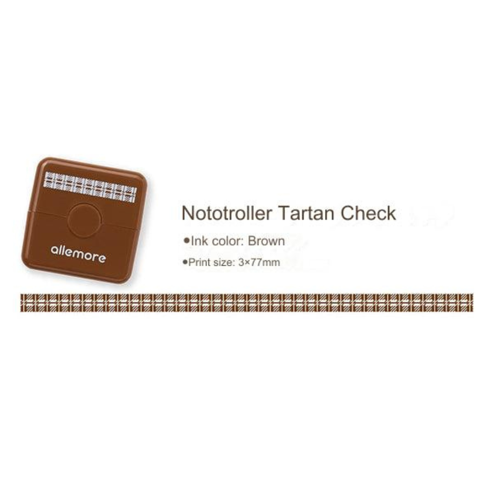 Shachihata Allemore Nototo Roller Stamps - Tartan Plaid - Brown Ink