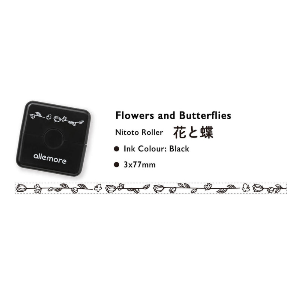 Shachihata Allemore Nototo Roller Stamps - Flower and Butterfly- Black Ink