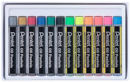 Pentel India Oil Pastel Fluo & Metal 12 Colour Set