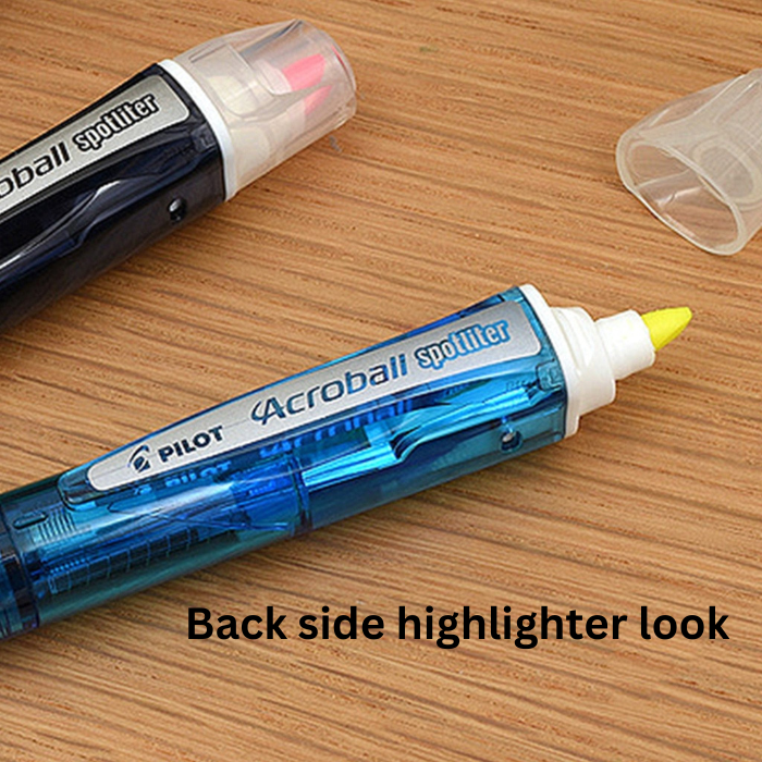 Pilot Acroball Spotliter 3 Color 0.7 mm Ballpoint Multi Pen + Highlighter - Black Body & Yellow Highlighter